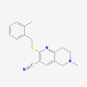 molecular formula C18H19N3S B2466441 6-methyl-2-[(2-methylphenyl)methylsulfanyl]-7,8-dihydro-5H-1,6-naphthyridine-3-carbonitrile CAS No. 496804-85-4