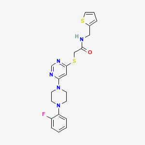 molecular formula C21H22FN5OS2 B2466443 2-((6-(4-(2-fluorophenyl)piperazin-1-yl)pyrimidin-4-yl)thio)-N-(thiophen-2-ylmethyl)acetamide CAS No. 1171157-55-3