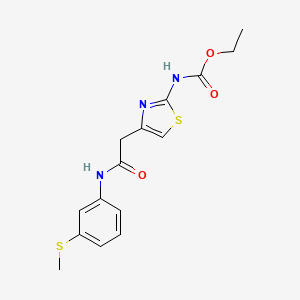 molecular formula C15H17N3O3S2 B2466450 Ethyl (4-(2-((3-(methylthio)phenyl)amino)-2-oxoethyl)thiazol-2-yl)carbamate CAS No. 946236-97-1