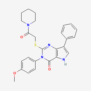 molecular formula C26H26N4O3S B2466452 3-(4-methoxyphenyl)-2-((2-oxo-2-(piperidin-1-yl)ethyl)thio)-7-phenyl-3H-pyrrolo[3,2-d]pyrimidin-4(5H)-one CAS No. 2034352-82-2