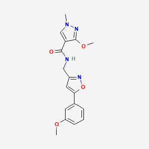 molecular formula C17H18N4O4 B2466453 3-methoxy-N-((5-(3-methoxyphenyl)isoxazol-3-yl)methyl)-1-methyl-1H-pyrazole-4-carboxamide CAS No. 1208814-38-3
