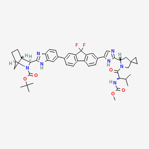 molecular formula C47H51F2N7O5 B2466481 2-Azabicyclo[2.2.1]heptane-2-carboxylic acid, 3-[6-[9,9-difluoro-7-[2-[(6S)-5-[(2S)-2-[(methoxycarbonyl)amino]-3-methyl-1-oxobutyl]-5-azaspiro[2.4]hept-6-yl]-1H-imidazol-5-yl]-9H-fluoren-2-yl]-1H-benzimidazol-2-yl]-, 1,1-dimethylethyl ester, (1R,3S,4S)- CAS No. 1256393-27-7