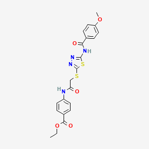molecular formula C21H20N4O5S2 B2466508 ethyl 4-(2-{[5-(4-methoxybenzamido)-1,3,4-thiadiazol-2-yl]sulfanyl}acetamido)benzoate CAS No. 392293-19-5