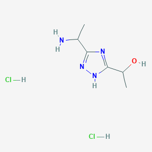 molecular formula C6H14Cl2N4O B2466518 1-[3-(1-Aminoethyl)-1H-1,2,4-triazol-5-yl]ethanol;dihydrochloride CAS No. 2375269-94-4