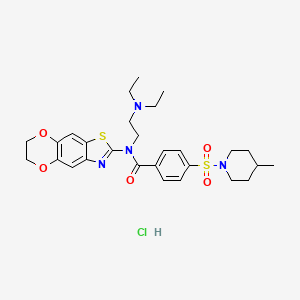 molecular formula C28H37ClN4O5S2 B2466522 N-[2-(diethylamino)ethyl]-N-(6,7-dihydro-[1,4]dioxino[2,3-f][1,3]benzothiazol-2-yl)-4-(4-methylpiperidin-1-yl)sulfonylbenzamide;hydrochloride CAS No. 1321722-62-6