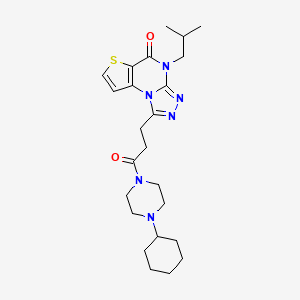 molecular formula C24H34N6O2S B2466559 1-(3-(4-cyclohexylpiperazin-1-yl)-3-oxopropyl)-4-isobutylthieno[2,3-e][1,2,4]triazolo[4,3-a]pyrimidin-5(4H)-one CAS No. 1219170-70-3