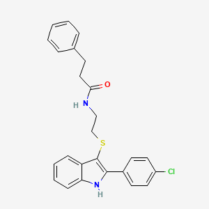 molecular formula C25H23ClN2OS B2466564 N-(2-((2-(4-chlorophenyl)-1H-indol-3-yl)thio)ethyl)-3-phenylpropanamide CAS No. 850917-47-4