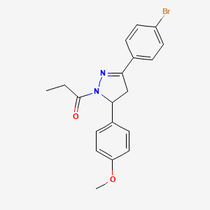 molecular formula C19H19BrN2O2 B2466571 1-(3-(4-bromophenyl)-5-(4-methoxyphenyl)-4,5-dihydro-1H-pyrazol-1-yl)propan-1-one CAS No. 392308-57-5