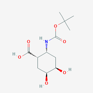 molecular formula C12H21NO6 B2466572 (1S,2R,4R,5S)-4,5-Dihydroxy-2-[(2-methylpropan-2-yl)oxycarbonylamino]cyclohexane-1-carboxylic acid CAS No. 1201815-17-9