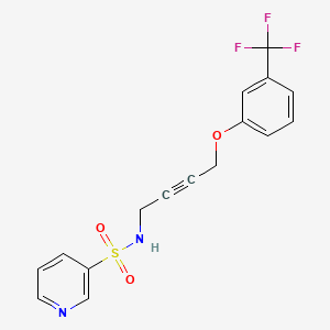 molecular formula C16H13F3N2O3S B2466580 N-(4-(3-(trifluoromethyl)phenoxy)but-2-yn-1-yl)pyridine-3-sulfonamide CAS No. 1421513-30-5