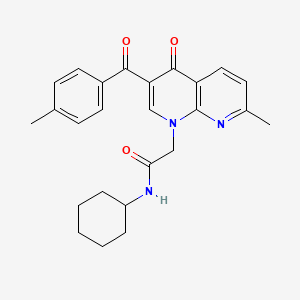 molecular formula C25H27N3O3 B2466585 N-cyclohexyl-2-[7-methyl-3-(4-methylbenzoyl)-4-oxo-1,4-dihydro-1,8-naphthyridin-1-yl]acetamide CAS No. 894909-36-5