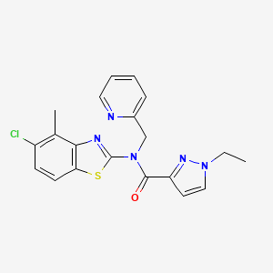 molecular formula C20H18ClN5OS B2466590 N-(5-chloro-4-methyl-1,3-benzothiazol-2-yl)-1-ethyl-N-[(pyridin-2-yl)methyl]-1H-pyrazole-3-carboxamide CAS No. 1171425-64-1