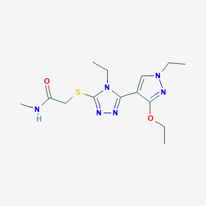 molecular formula C14H22N6O2S B2466634 2-((5-(3-ethoxy-1-ethyl-1H-pyrazol-4-yl)-4-ethyl-4H-1,2,4-triazol-3-yl)thio)-N-methylacetamide CAS No. 1014073-85-8