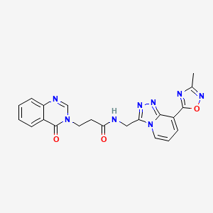 molecular formula C21H18N8O3 B2466669 N-((8-(3-methyl-1,2,4-oxadiazol-5-yl)-[1,2,4]triazolo[4,3-a]pyridin-3-yl)methyl)-3-(4-oxoquinazolin-3(4H)-yl)propanamide CAS No. 2034457-23-1