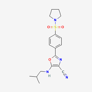 molecular formula C18H22N4O3S B2466725 5-[(2-METHYLPROPYL)AMINO]-2-[4-(PYRROLIDINE-1-SULFONYL)PHENYL]-1,3-OXAZOLE-4-CARBONITRILE CAS No. 941245-04-1