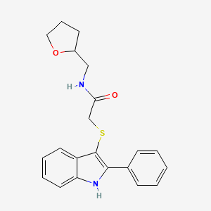 molecular formula C21H22N2O2S B2466732 N-(oxolan-2-ylmethyl)-2-[(2-phenyl-1H-indol-3-yl)sulfanyl]acetamide CAS No. 536702-78-0