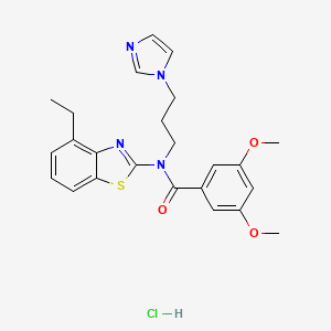molecular formula C24H27ClN4O3S B2466770 N-(3-(1H-imidazol-1-yl)propyl)-N-(4-ethylbenzo[d]thiazol-2-yl)-3,5-dimethoxybenzamide hydrochloride CAS No. 1216901-65-3