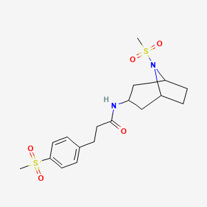 molecular formula C18H26N2O5S2 B2466778 N-(8-(methylsulfonyl)-8-azabicyclo[3.2.1]octan-3-yl)-3-(4-(methylsulfonyl)phenyl)propanamide CAS No. 2034525-30-7