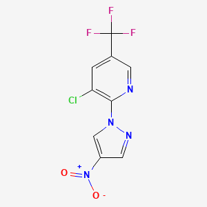 molecular formula C9H4ClF3N4O2 B2466786 3-chloro-2-(4-nitro-1H-pyrazol-1-yl)-5-(trifluoromethyl)pyridine CAS No. 122890-61-3