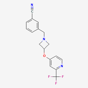 molecular formula C17H14F3N3O B2466789 3-[[3-[2-(Trifluoromethyl)pyridin-4-yl]oxyazetidin-1-yl]methyl]benzonitrile CAS No. 2380087-23-8