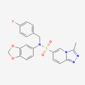 molecular formula C21H17FN4O4S B2466808 N-(2H-1,3-benzodioxol-5-yl)-N-[(4-fluorophenyl)methyl]-3-methyl-[1,2,4]triazolo[4,3-a]pyridine-6-sulfonamide CAS No. 1251633-16-5