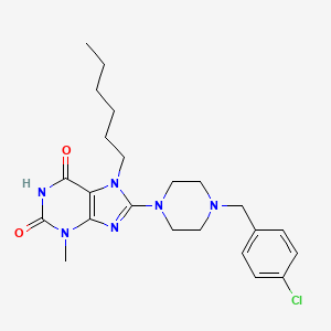 molecular formula C23H31ClN6O2 B2466841 8-(4-(4-chlorobenzyl)piperazin-1-yl)-7-hexyl-3-methyl-1H-purine-2,6(3H,7H)-dione CAS No. 898408-61-2