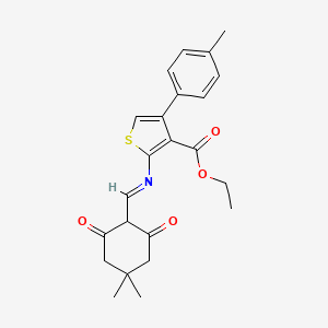 molecular formula C23H25NO4S B2466848 (E)-ethyl 2-(((4,4-dimethyl-2,6-dioxocyclohexyl)methylene)amino)-4-(p-tolyl)thiophene-3-carboxylate CAS No. 469903-30-8