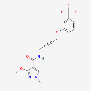 molecular formula C17H16F3N3O3 B2466852 3-methoxy-1-methyl-N-(4-(3-(trifluoromethyl)phenoxy)but-2-yn-1-yl)-1H-pyrazole-4-carboxamide CAS No. 1428370-76-6