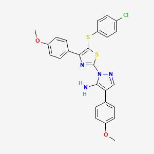 molecular formula C26H21ClN4O2S2 B2466854 1-[5-[(4-氯苯基)硫醚]-4-(4-甲氧基苯基)-1,3-噻唑-2-基]-4-(4-甲氧基苯基)-1H-吡唑-5-胺 CAS No. 956977-32-5
