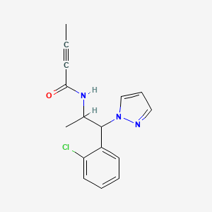 molecular formula C16H16ClN3O B2466861 N-[1-(2-Chlorophenyl)-1-pyrazol-1-ylpropan-2-yl]but-2-ynamide CAS No. 2411295-93-5