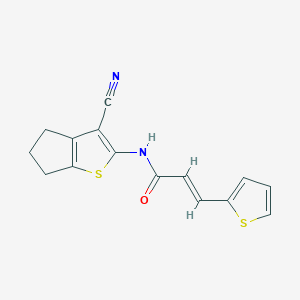 molecular formula C15H12N2OS2 B2466864 (E)-N-(3-cyano-5,6-dihydro-4H-cyclopenta[b]thiophen-2-yl)-3-(thiophen-2-yl)acrylamide CAS No. 476308-37-9