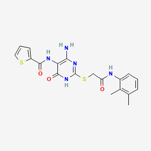 molecular formula C19H19N5O3S2 B2466869 N-(4-amino-2-((2-((2,3-dimethylphenyl)amino)-2-oxoethyl)thio)-6-oxo-1,6-dihydropyrimidin-5-yl)thiophene-2-carboxamide CAS No. 868225-43-8