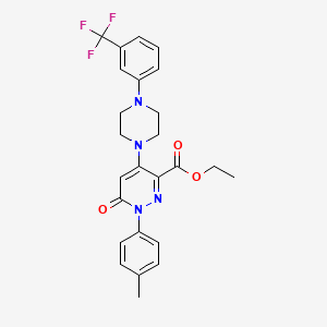 molecular formula C25H25F3N4O3 B2466912 ethyl 1-(4-methylphenyl)-6-oxo-4-{4-[3-(trifluoromethyl)phenyl]piperazin-1-yl}-1,6-dihydropyridazine-3-carboxylate CAS No. 921989-98-2