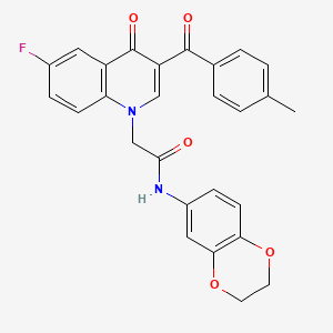 molecular formula C27H21FN2O5 B2466935 N-(2,3-dihydro-1,4-benzodioxin-6-yl)-2-[6-fluoro-3-(4-methylbenzoyl)-4-oxo-1,4-dihydroquinolin-1-yl]acetamide CAS No. 866339-95-9