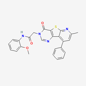 molecular formula C25H20N4O3S B2466945 N-(2-methoxyphenyl)-2-(11-methyl-6-oxo-13-phenyl-8-thia-3,5,10-triazatricyclo[7.4.0.02,7]trideca-1(13),2(7),3,9,11-pentaen-5-yl)acetamide CAS No. 1223842-04-3