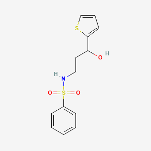 molecular formula C13H15NO3S2 B2466968 N-(3-hydroxy-3-(thiophen-2-yl)propyl)benzenesulfonamide CAS No. 1421441-93-1