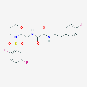 molecular formula C21H22F3N3O5S B2466993 N-{[3-(2,5-difluorobenzenesulfonyl)-1,3-oxazinan-2-yl]methyl}-N'-[2-(4-fluorophenyl)ethyl]ethanediamide CAS No. 872976-74-4