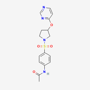 molecular formula C16H18N4O4S B2466998 N-(4-((3-(pyrimidin-4-yloxy)pyrrolidin-1-yl)sulfonyl)phenyl)acetamide CAS No. 2034247-12-4
