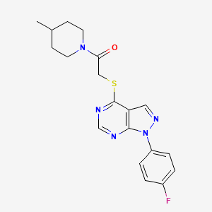 molecular formula C19H20FN5OS B2467068 2-{[1-(4-fluorophenyl)-1H-pyrazolo[3,4-d]pyrimidin-4-yl]sulfanyl}-1-(4-methylpiperidin-1-yl)ethan-1-one CAS No. 872856-71-8