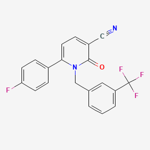 molecular formula C20H12F4N2O B2467076 6-(4-Fluorophenyl)-2-oxo-1-[3-(trifluoromethyl)benzyl]-1,2-dihydro-3-pyridinecarbonitrile CAS No. 252027-11-5