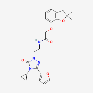 molecular formula C23H26N4O5 B2467078 N-{2-[4-cyclopropyl-3-(furan-2-yl)-5-oxo-4,5-dihydro-1H-1,2,4-triazol-1-yl]ethyl}-2-[(2,2-dimethyl-2,3-dihydro-1-benzofuran-7-yl)oxy]acetamide CAS No. 1797584-52-1