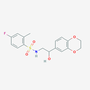 molecular formula C17H18FNO5S B2467086 N-(2-(2,3-dihydrobenzo[b][1,4]dioxin-6-yl)-2-hydroxyethyl)-4-fluoro-2-methylbenzenesulfonamide CAS No. 2034606-67-0