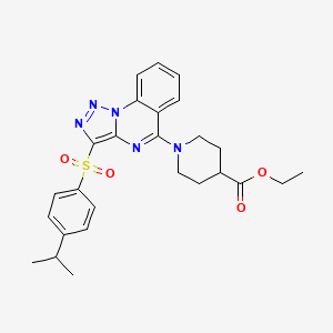 molecular formula C26H29N5O4S B2467205 Ethyl 1-{3-[4-(propan-2-yl)benzenesulfonyl]-[1,2,3]triazolo[1,5-a]quinazolin-5-yl}piperidine-4-carboxylate CAS No. 892275-63-7