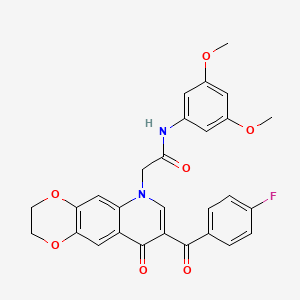molecular formula C28H23FN2O7 B2467219 N-(3,5-dimethoxyphenyl)-2-[8-(4-fluorobenzoyl)-9-oxo-2H,3H,6H,9H-[1,4]dioxino[2,3-g]quinolin-6-yl]acetamide CAS No. 866588-67-2