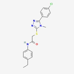 molecular formula C19H19ClN4OS B2467223 2-{[5-(4-chlorophenyl)-4-methyl-4H-1,2,4-triazol-3-yl]sulfanyl}-N-(4-ethylphenyl)acetamide CAS No. 482654-85-3
