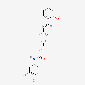molecular formula C21H16Cl2N2O2S B2467228 N-(3,4-dichlorophenyl)-2-[(4-{[(2-hydroxyphenyl)methylene]amino}phenyl)sulfanyl]acetamide CAS No. 882080-57-1