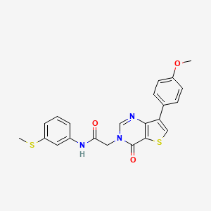 molecular formula C22H19N3O3S2 B2467234 2-[7-(4-methoxyphenyl)-4-oxo-3H,4H-thieno[3,2-d]pyrimidin-3-yl]-N-[3-(methylsulfanyl)phenyl]acetamide CAS No. 1207060-21-6