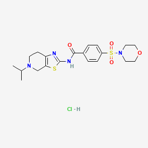 molecular formula C20H27ClN4O4S2 B2467240 4-(morpholine-4-sulfonyl)-N-[5-(propan-2-yl)-4H,5H,6H,7H-[1,3]thiazolo[5,4-c]pyridin-2-yl]benzamide hydrochloride CAS No. 1189666-11-2