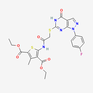 diethyl 5-(2-((1-(4-fluorophenyl)-4-oxo-4,5-dihydro-1H-pyrazolo[3,4-d]pyrimidin-6-yl)thio)acetamido)-3-methylthiophene-2,4-dicarboxylate