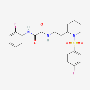molecular formula C21H23F2N3O4S B2467327 N-{2-[1-(4-fluorobenzenesulfonyl)piperidin-2-yl]ethyl}-N'-(2-fluorophenyl)ethanediamide CAS No. 898450-01-6